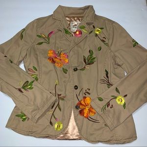 Anthropologie sugar lips floral embroidered jacket